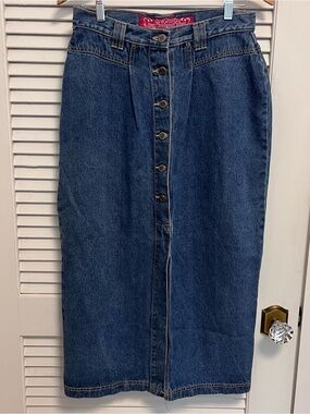 No Excuses VTG Y2K Button Slit Long Denim Jean Skirt Size 11/12 Prairie Modest